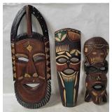 3 Carved Wood Tribal Masks