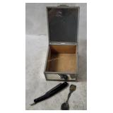 Vtg Mirrored Trinket Box W/ Straight Razor & Spoon