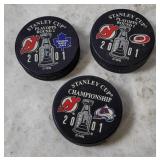 3 New Jersey Devils Hockey Pucks