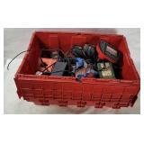 Tote Full Of Power Tool Batteries & Chargers