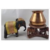 Carved Wood Elephant Dish & Fabric Stuffed Animal
