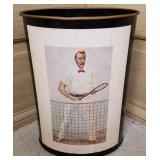 Vintage Metal Wastebasket, Patience Tennis Player