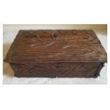 Carved Wood Large Trinket Box W/ Misc. Items