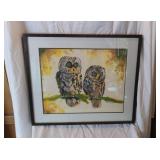 Framed Original Owls Watercolor By Paul Richards