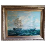 Large Original Ship Oil Painting By Robert Sanders