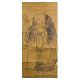 Chinese Watercolor Longevity Deity on Paper Roll