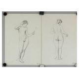 Two Graphite Sketches Nude Female Inscribed 