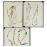 Three Abstract Color Pencil on Paper 2003 Signed