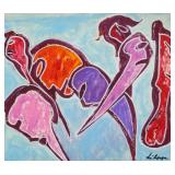 Tanzanian Makonde Oil on Paper Signed Lilanga