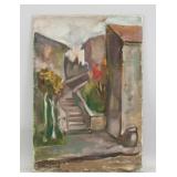 American-Russian Oil on Board Alley Landscape