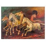 Indian Cubist Oil on Canvas Maqbol Fida Husain