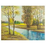 Polish Oil on Board Landscape Artist Signed Illegi