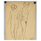 Four Graphite Paper Drawings of Nude Figures 1924
