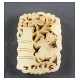 Chinese White Hardstone Bamboo and Horse Pendant