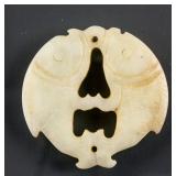 Chinese White Hardstone Carved Double Fish Pendant