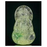Burma Icy Yellow Jadeite Carved Guanyin Pendant