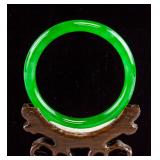 Burma Green Jadeite Carved Bangle
