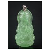 Burma Green Jadeite and 18k Gold Guanyin Pendant