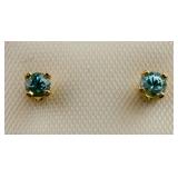 14K Yellow Gold Blue Zircon Earrings RV $120