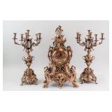 Rococo Style Metal Garniture Set 2 Candlebra Clock