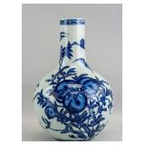 Chinese Blue & White Porcelain Peach Vase Qianlong