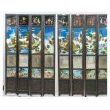 Eight Panel Chinese Wood Screen Painted Figures