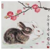 Fang Chuxiong b.1950 Chinese Watercolor Rabbits