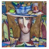 Artist Signed Russian Watercolor on Paper Portrait