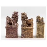 3 Assorted Chinese Hardstone Carved Fu Dog Seals