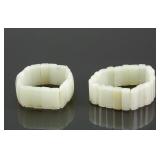 Chinese Pair of White Jade Carved Bracelets
