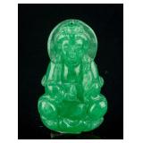 Burma Apple Green Jadeite Craved Guanyin Pendant