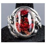 Chinese Silver Crystal Doulbe Dragon Ring