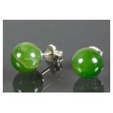 3925 Sterling Silver 8mm Genuine Green Jade Stud