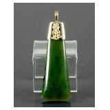 9ct Yellow Gold Floral Bail w/ Green Jade Pendant