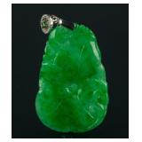 Chinese Emerald Green Jadeite Leaf Pendant