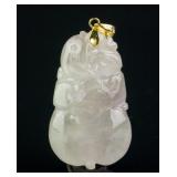 Chinese White Jade Carved Pendant with 14k Clasp
