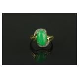 Certified Jadeite Mounted on Gold w/ 6 Diamonds