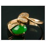Chinese Imperial 18k Gold Jadeite and Diamond Ring