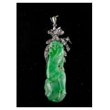 18k White Gold Green Jadeite and Diamond Pendant