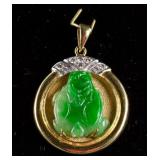 18k Yellow Gold Green Jadeite and Diamond Pendant