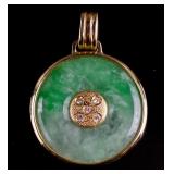 Chinese Green Jadeite Gilt Bezel Pendant