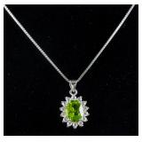 Natural Peridot 925 Halo Pendant Necklace
