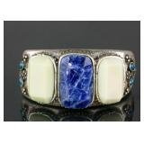 Chinese Silver-tone Bracelet Inlaid w/ Hardstone