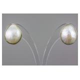 Chinese Pearl w/ Silver Earrings 925 Mark