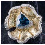 1.44ct Blue Topaz Gold Plated Silver Ring CRV $465