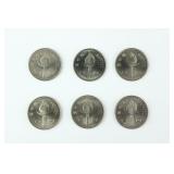 6 Pc Japanese 100 Yen Coins 1972