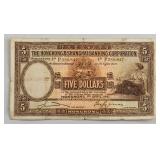 1941 Hong Kong Bank Paper Money $5