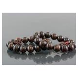 Pair of Chinese Wood Carved Round Bead Bracelet