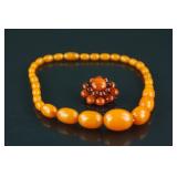 Chinese Amber Necklace and Brooch