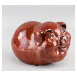 Chinese Red Porcelain Piggy Bank with Artist Mark